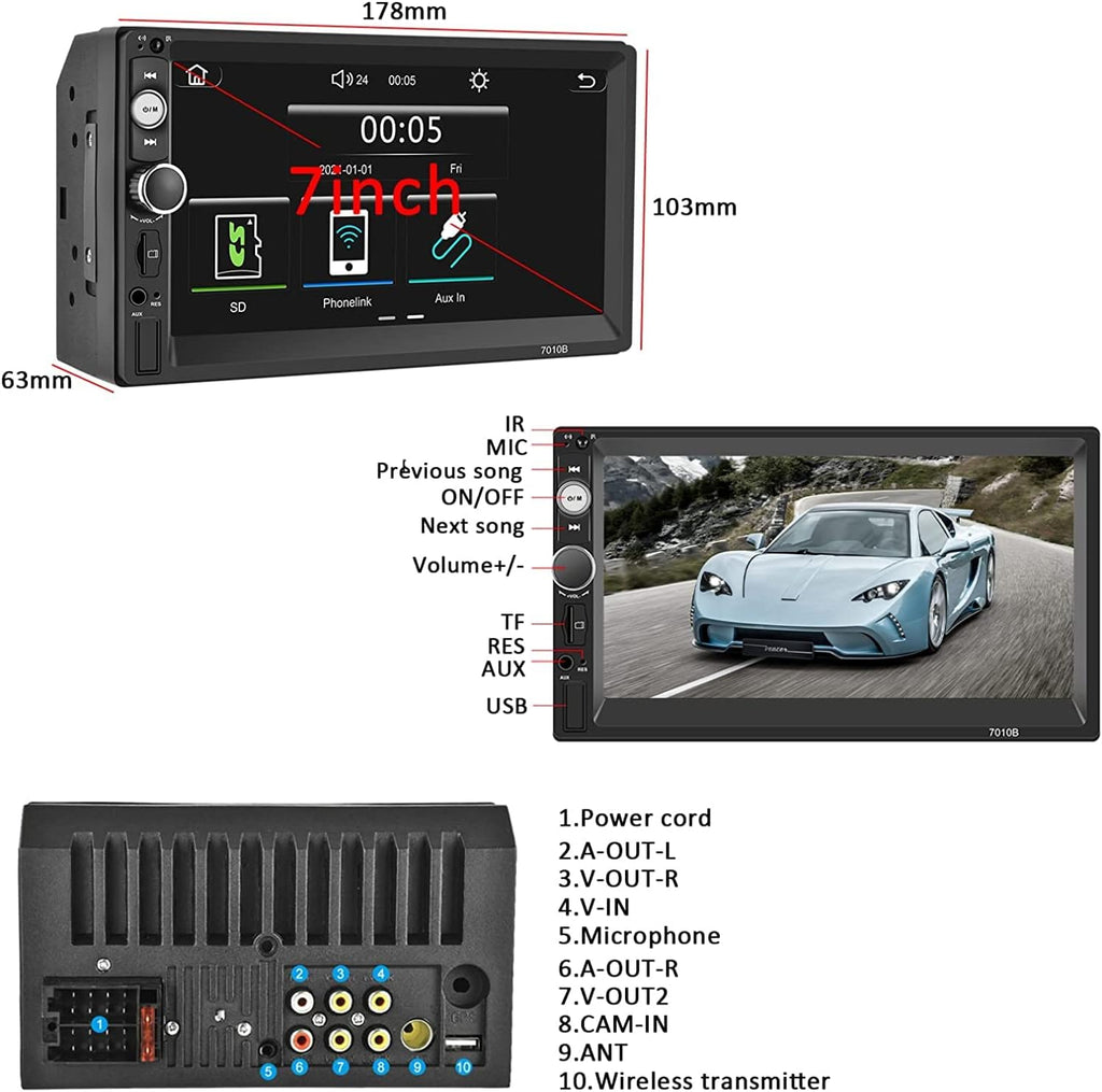 7 Inch Touch Screen Car Stereo with Bluetooth Backup Camera N752