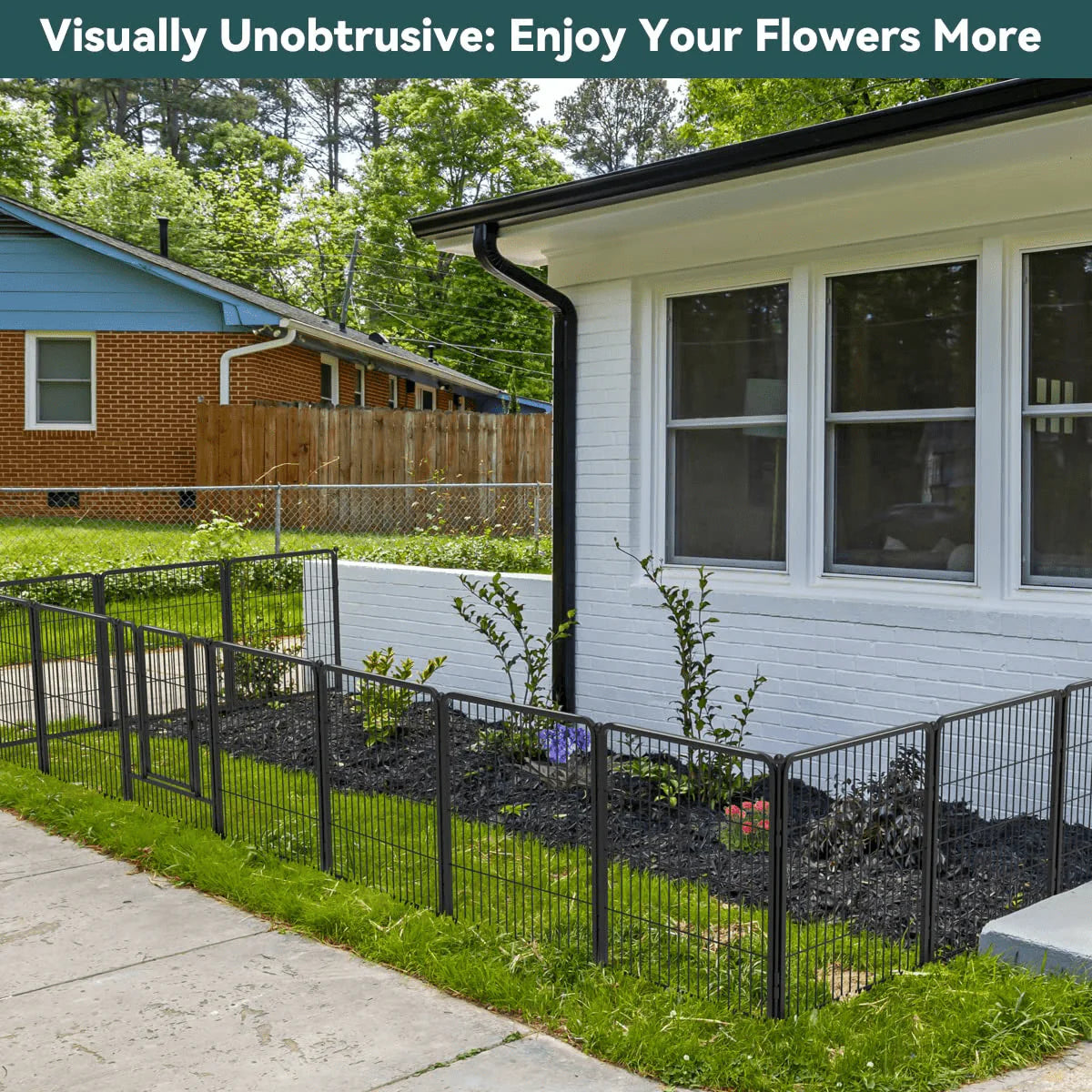 24 Panels 54ft x 32in Black Metal Garden Fence with 2 Gates K410652