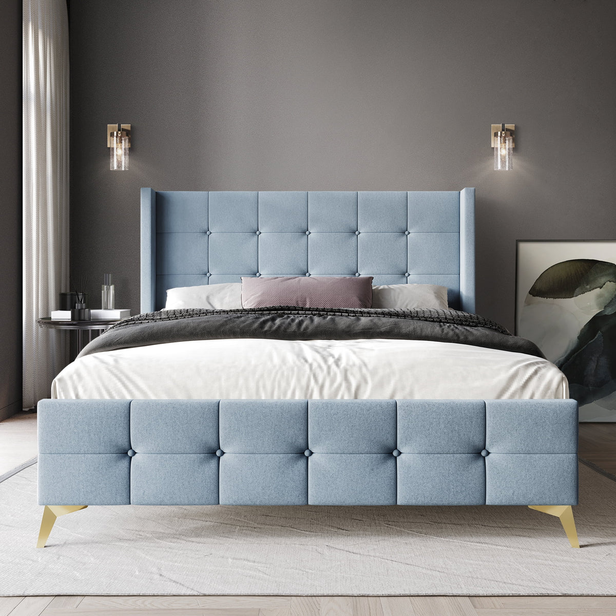 Twin Size Velvet Upholstered Bed P386
