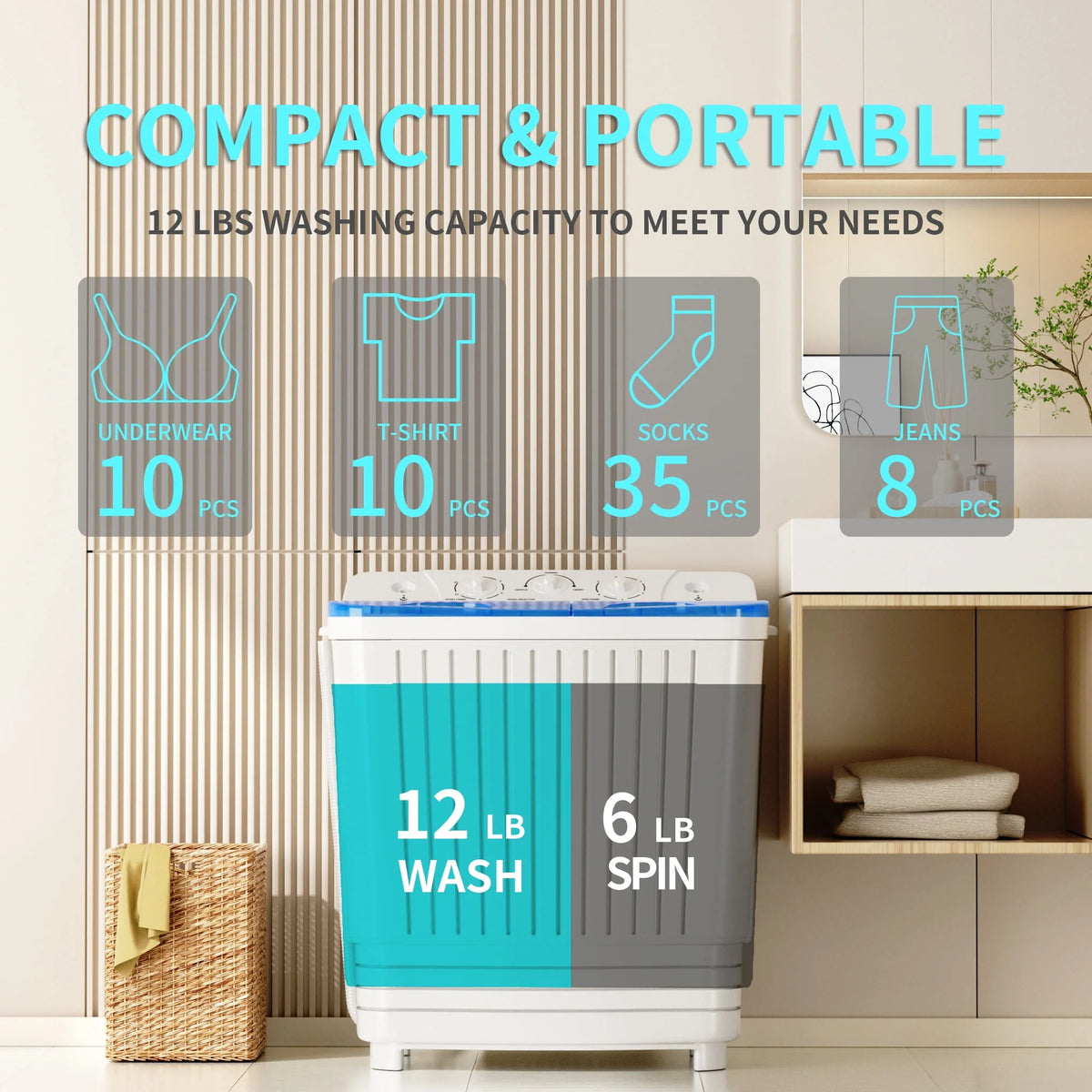 2.33 cu.ft. Twin Tub Portable Washer & Dryer Combo T3037