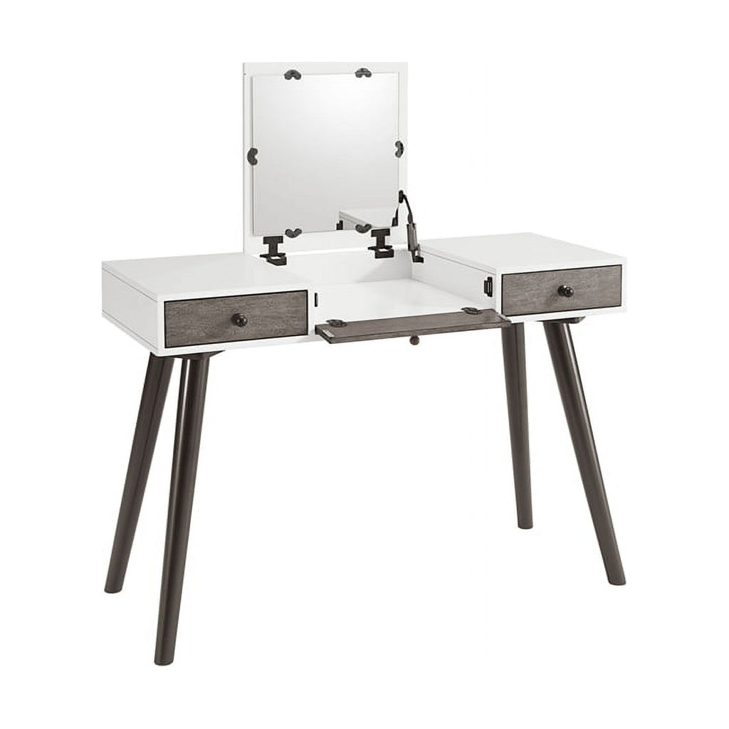 White/Gray/Black Vanity Desk with Mirror T158306