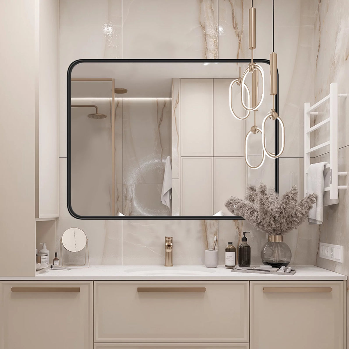 40"x 30" Black Rectangular Metal Frame Wall Mirror Y9068