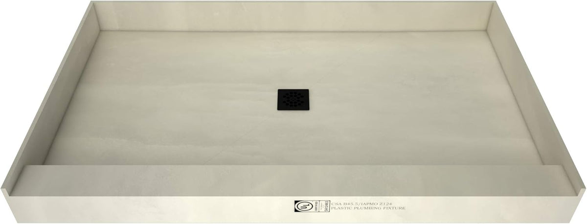 Shower Pan Kit with Flashing, Right Drain, Single Curb Shower Base, 2" PVC Drain and Grate Included, 48" Width x 42" Depth F5387