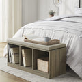 3 Cube Gray Wood Storage Bench with Upholstered Seat Cushion V517829