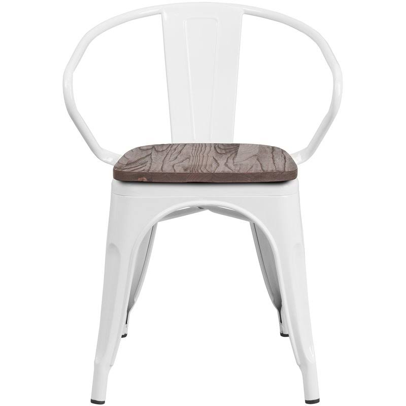 Metal Dining Arm Chair in White Y911316