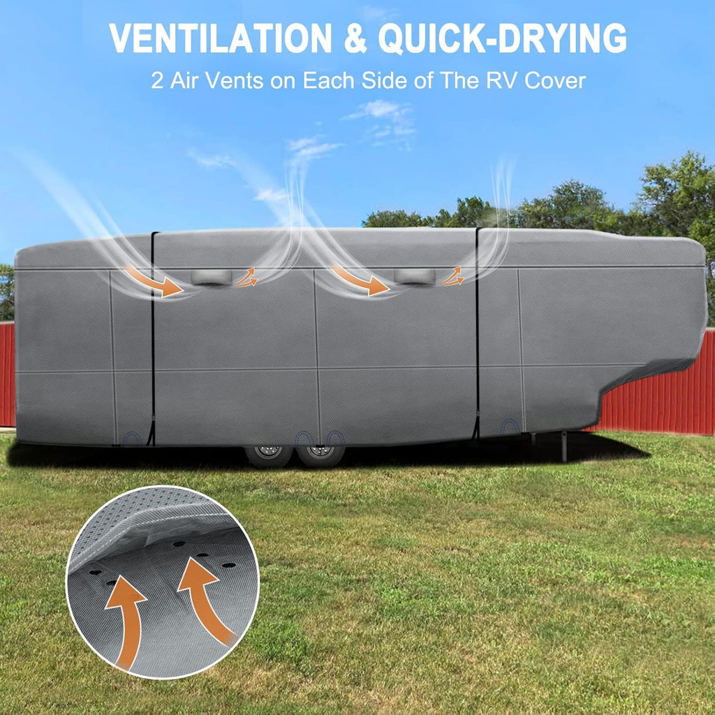 5 Layers Heavy Duty RV Cover with 2Pcs Straps & Gutter Covers J65832