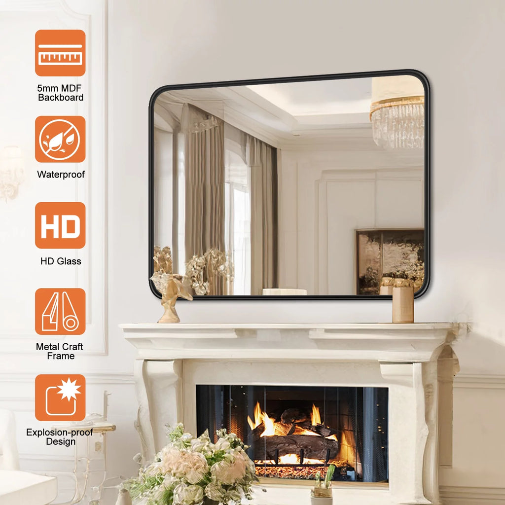 40"x 30" Black Rectangular Metal Frame Wall Mirror Y9068
