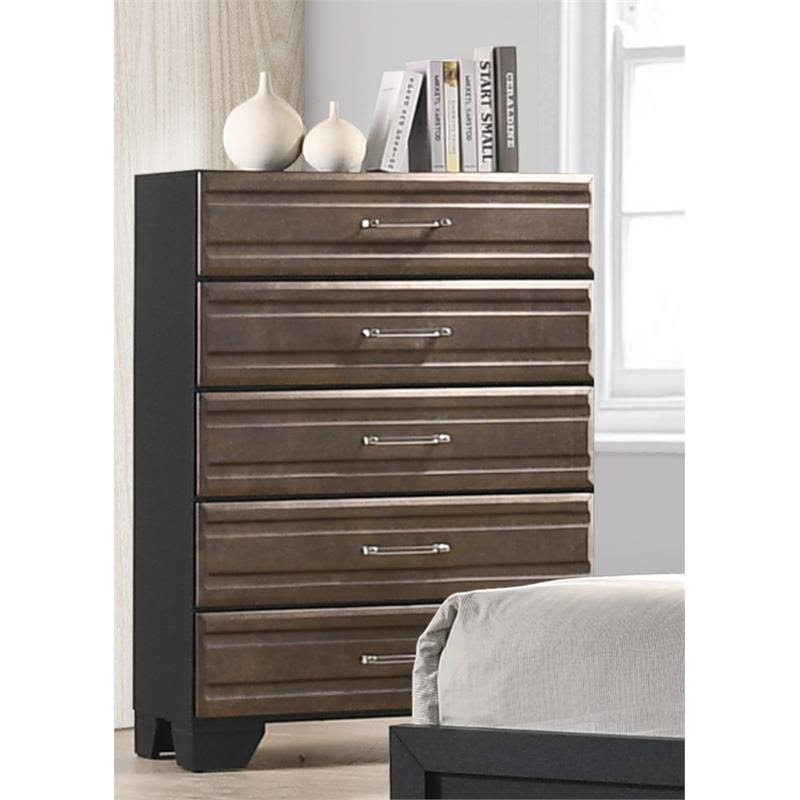 5 Drawer Chest in Dark Gray and Metallic Brown Wood C843030