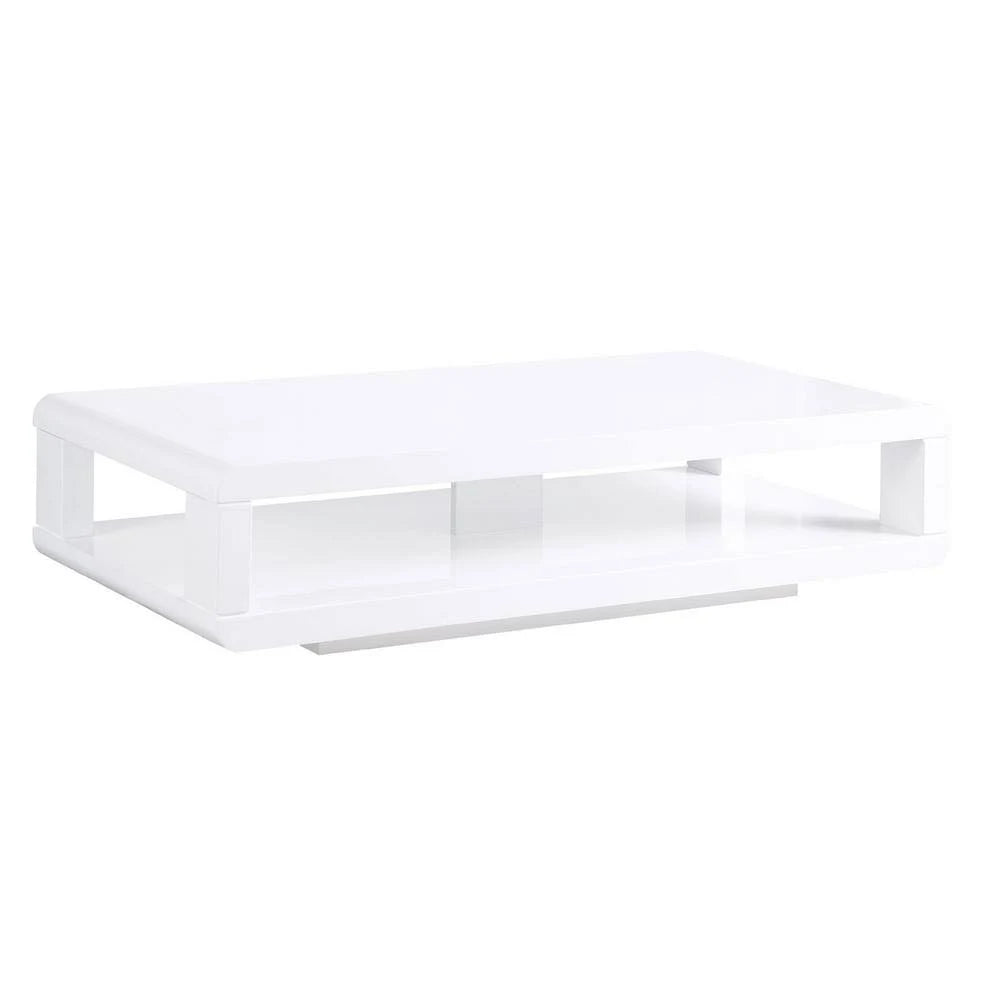 White Rectangle Wood Coffee Table with Shelf A1847