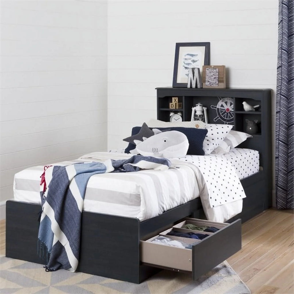 Blue Wood Twin Mates Bed with 3 Drawers H226