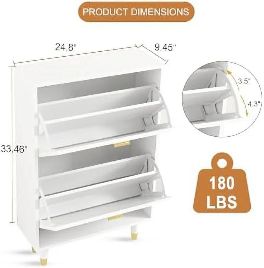 White 2 Flip Drawers Slim Shoe Cabinet G82491