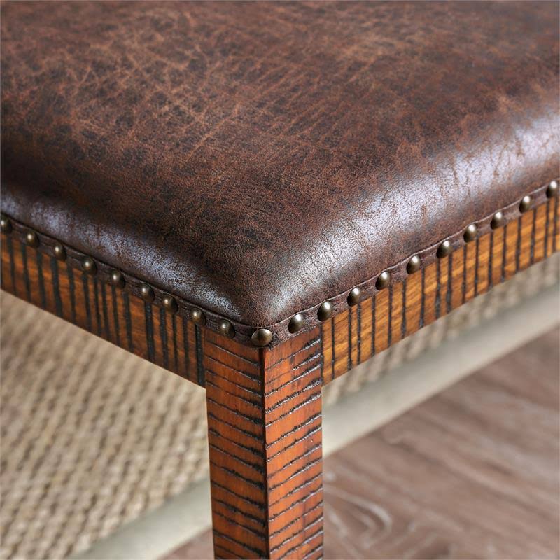 Solid Wood Nailhead Trim Bench in Dark Oak H41283