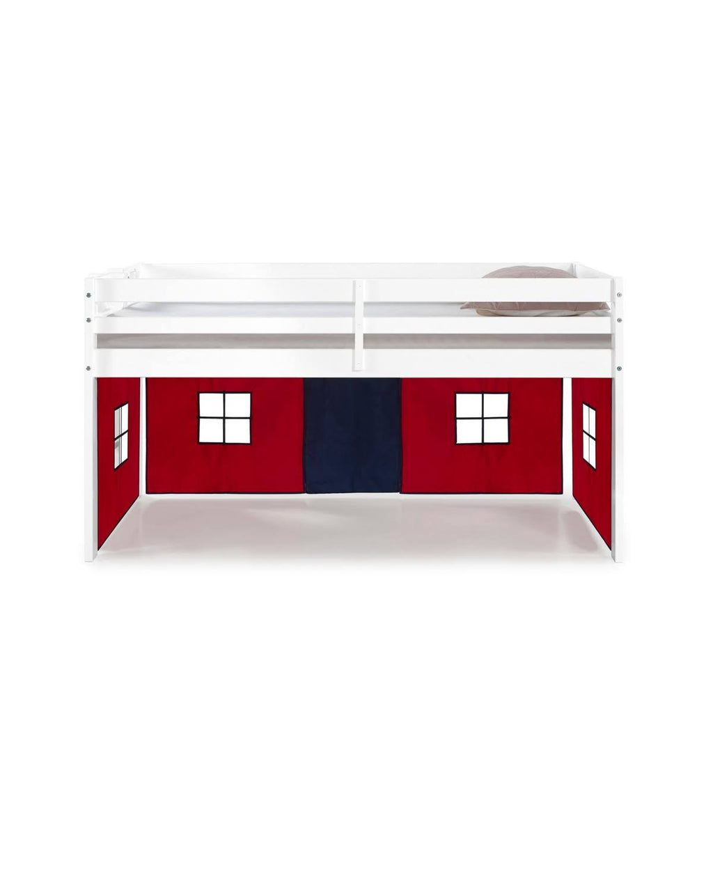 White Twin Junior Loft Bed with Playhouse Tent K243