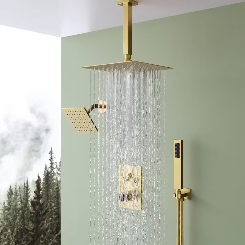 Brushed Gold Thermostatic Ceiling Mount Shower Head Z19181