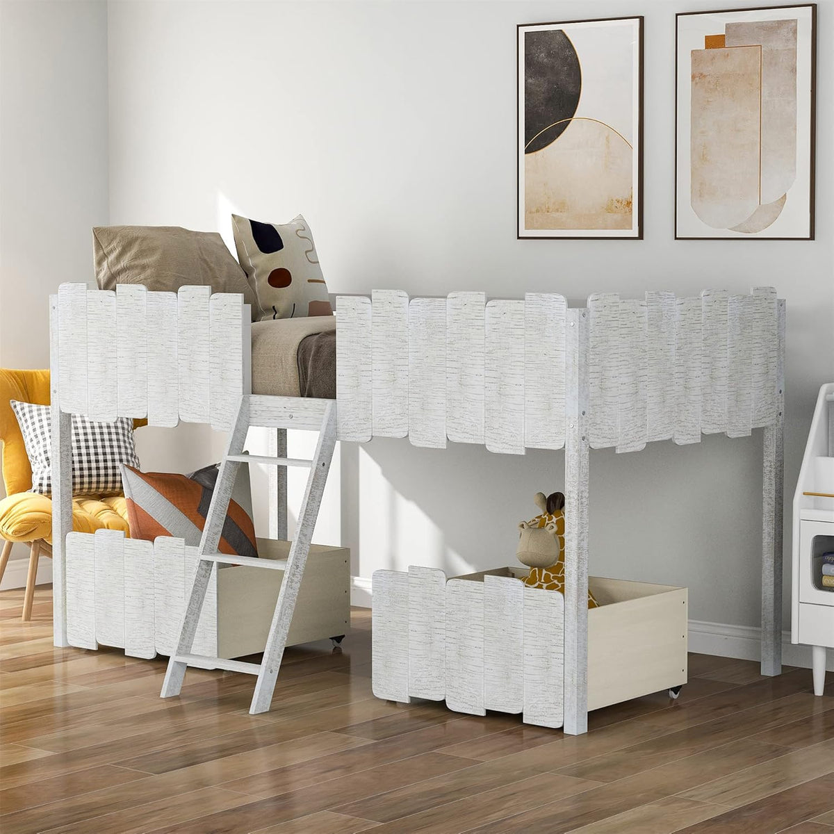 Twin Size Espresso Loft Bed with Desk and Storage Cabinet R8502