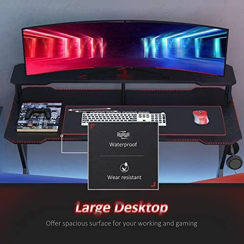 55 Inch Black Gaming Desk with Monitor Stand B479165
