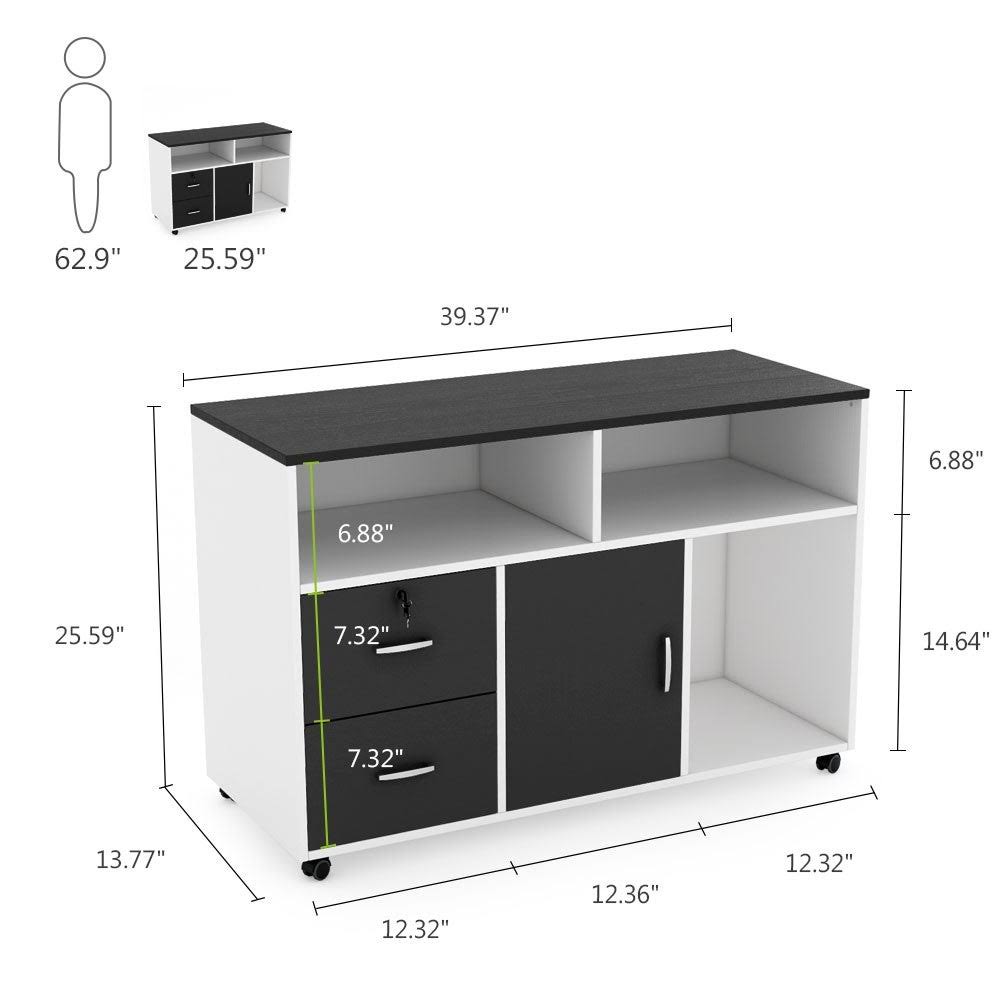 Black & White 2 Drawer Mobile File Lateral Cabinet B855392