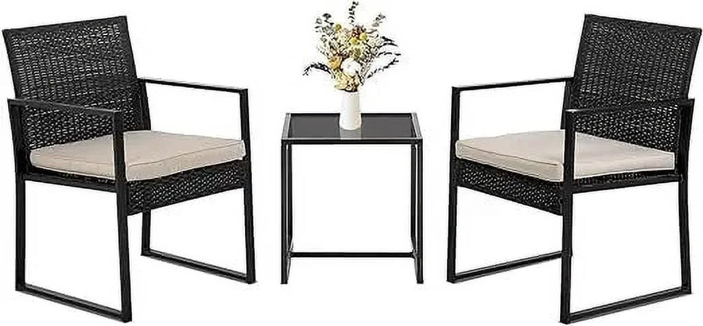 3 Piece Wicker Rattan Patio Bistro Set F862162