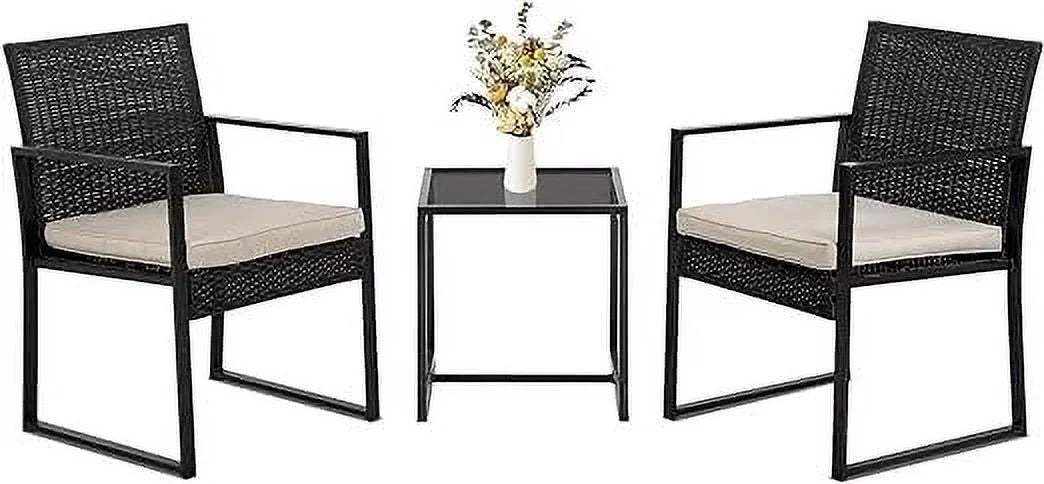 3 Piece Wicker Rattan Patio Bistro Set F862162