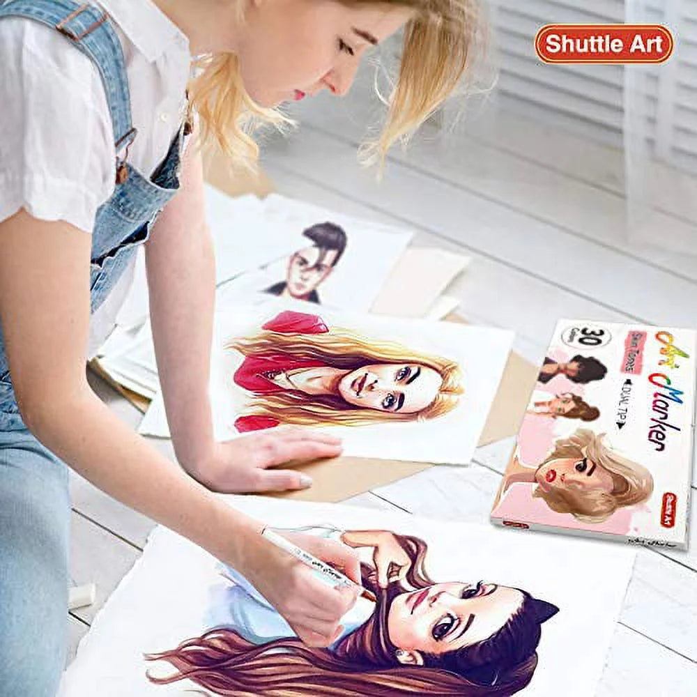 Alcohol Based Dual Tip Skin Tone & Hair Art Markers Set with Blender E144638