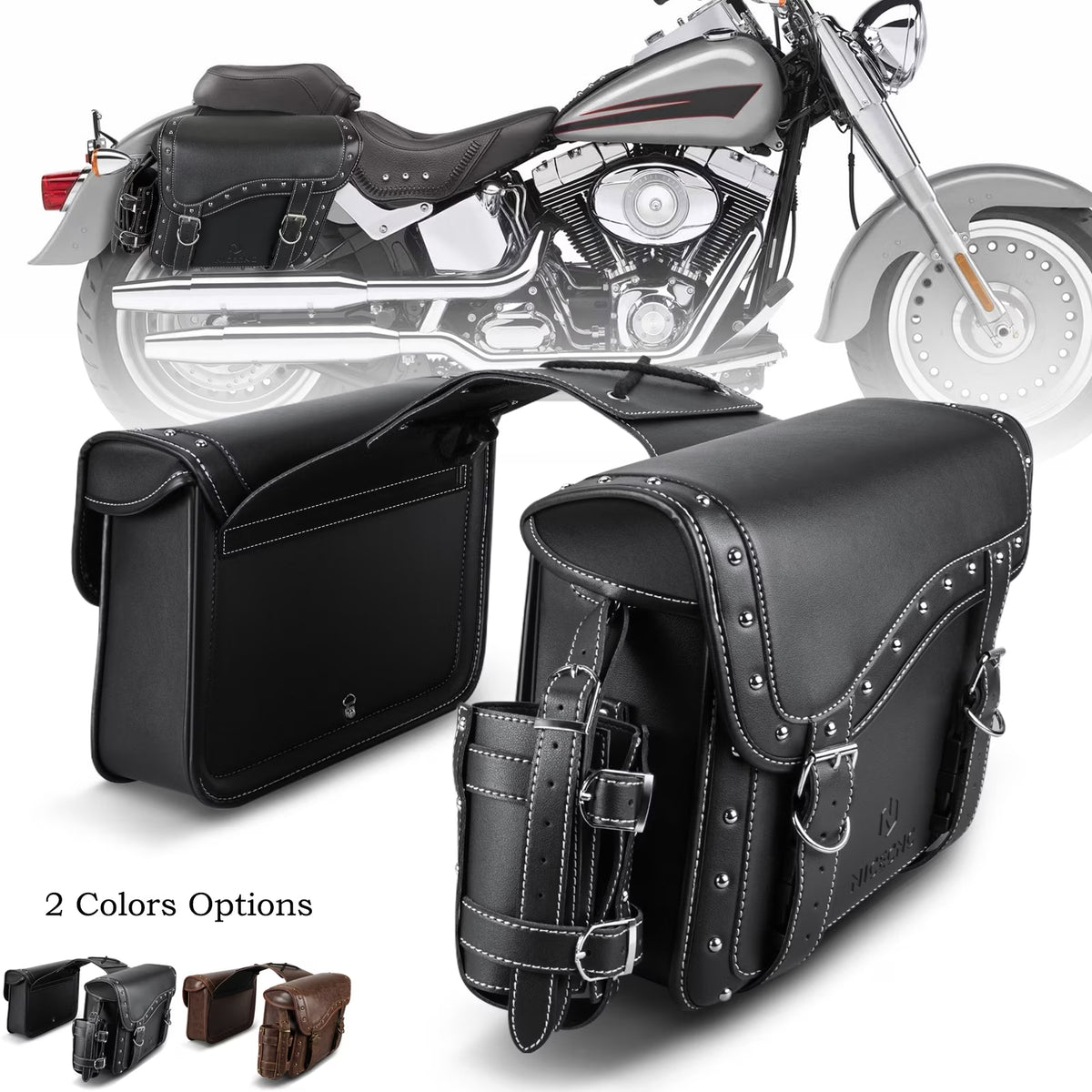 Large Black PU Leather Saddlebags 35L with Cup Holder T869