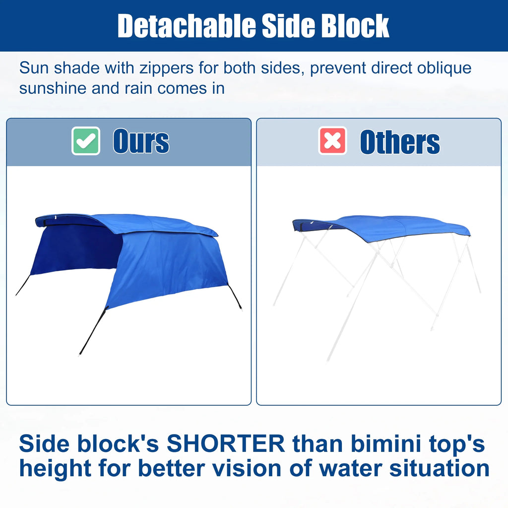 600D 3 Bow 6'L x 46"H x 67"-72"W Bimini Top Canvas Cover with Detachable Side Blocks Storage Blue X85560