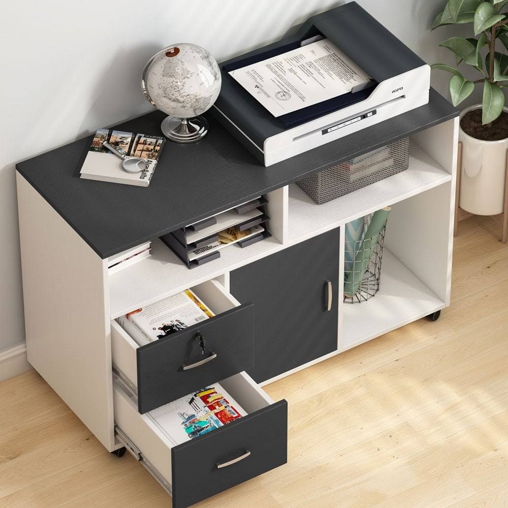 Black & White 2 Drawer Mobile File Lateral Cabinet B855392