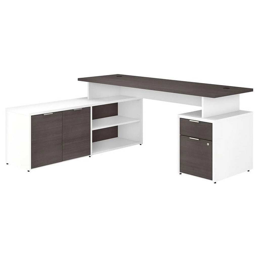 72" L Shaped Desk in White and Storm Gray N258695
