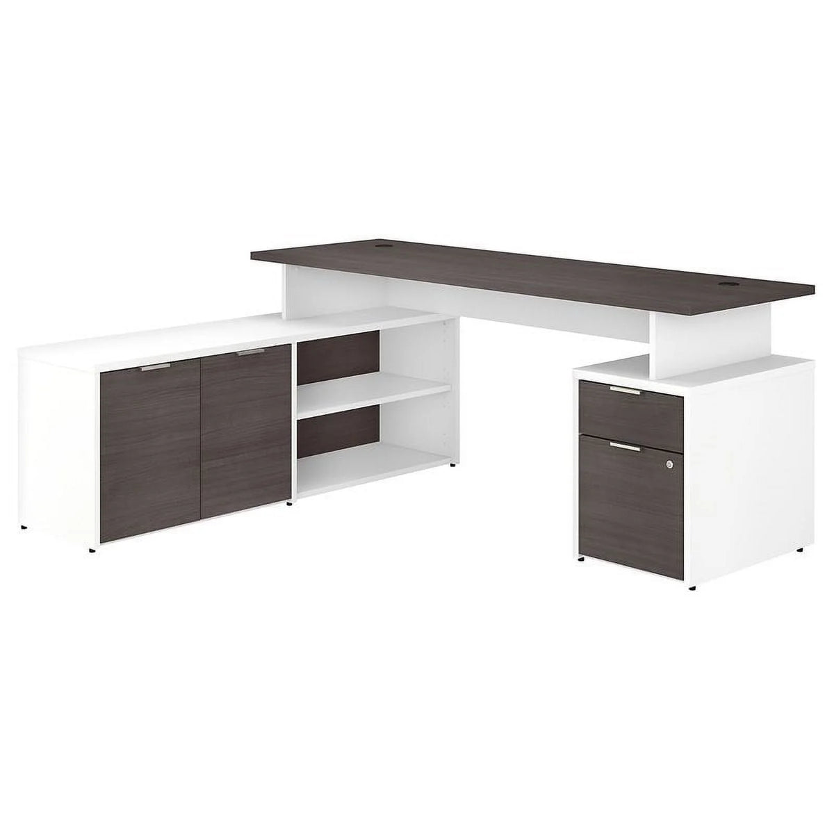 72" L Shaped Desk in White and Storm Gray N258695
