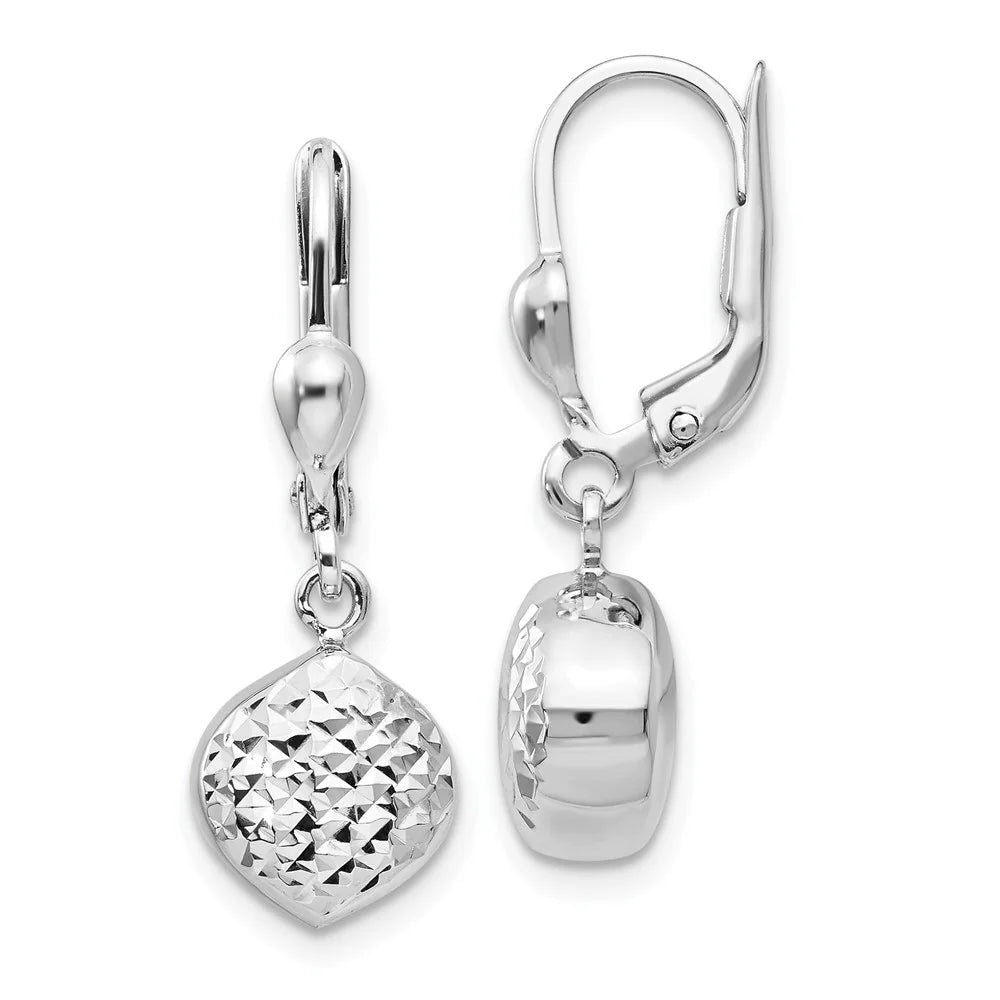 14 Karat White Gold Diamond-cut Dangle Leverback Earrings B512521