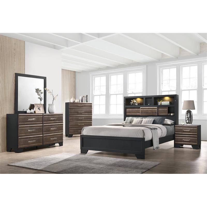 5 Drawer Chest in Dark Gray and Metallic Brown Wood C843030