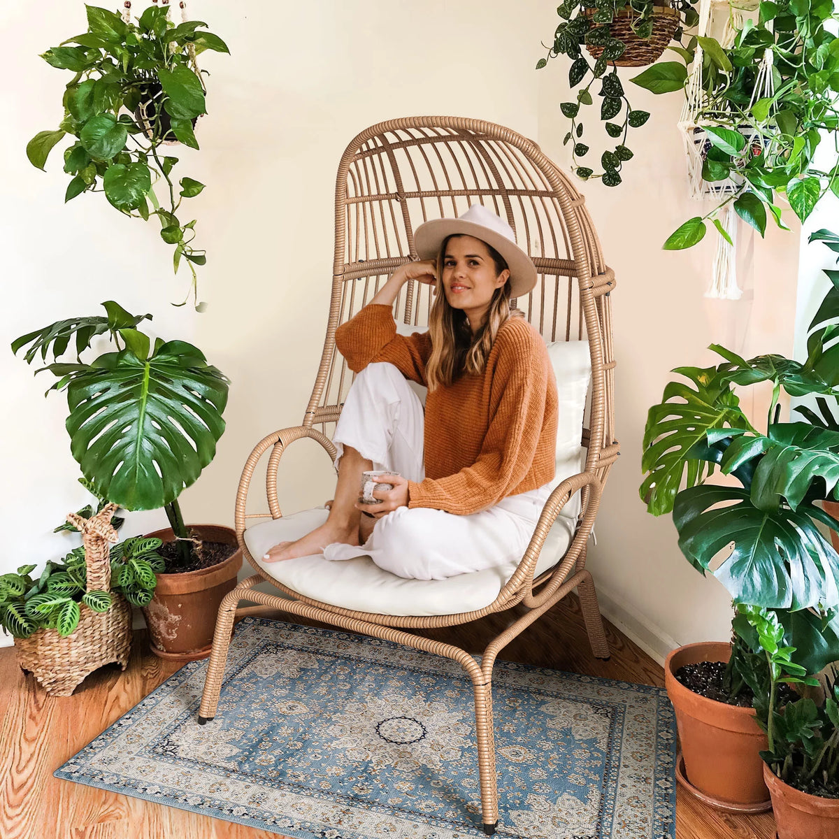 Oversized Wicker Egg Chair with Steel Frame G694990