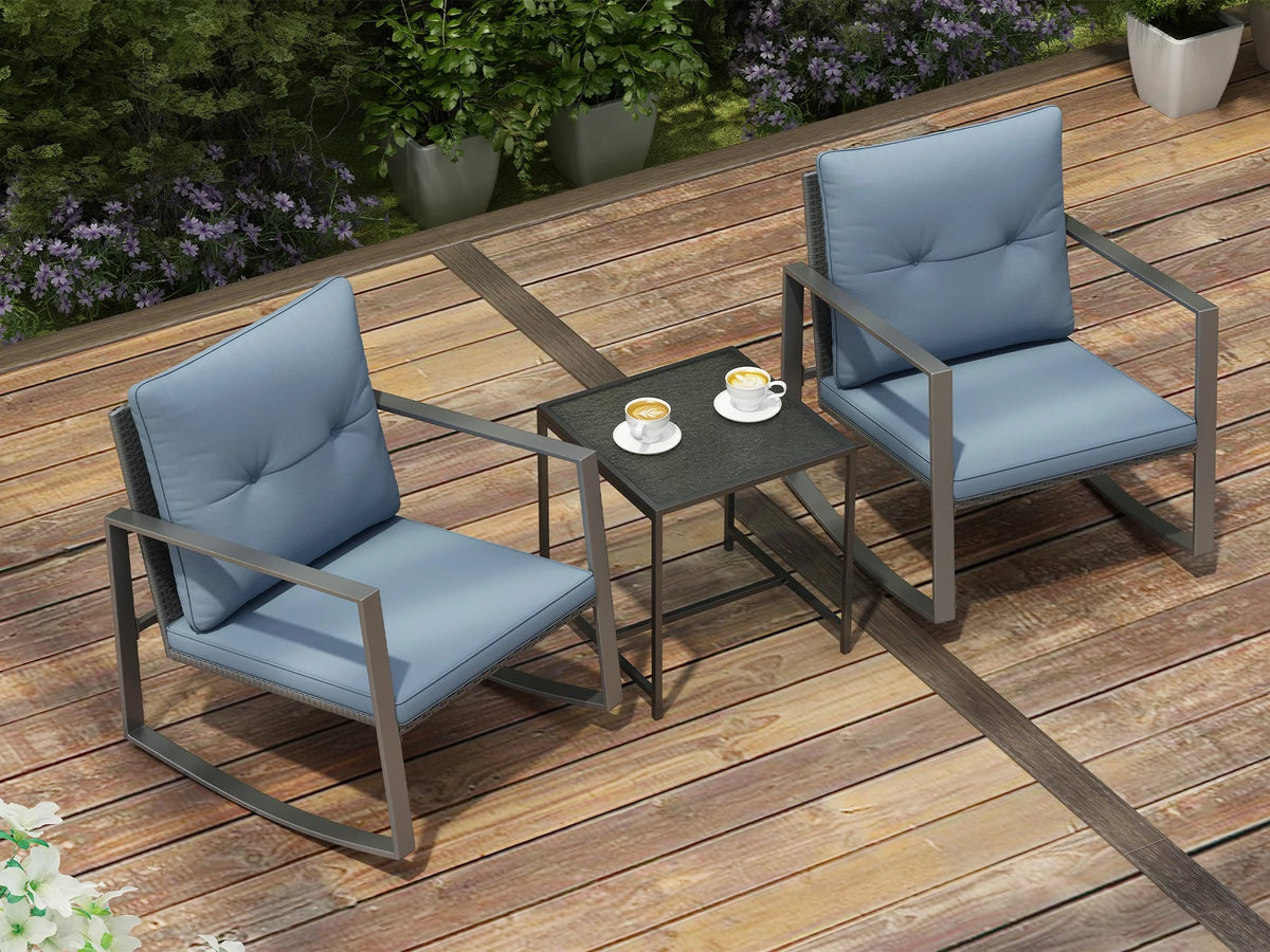 3-Piece Bistro Outdoor Cafe Furniture Set with Glass Table Grey X710828