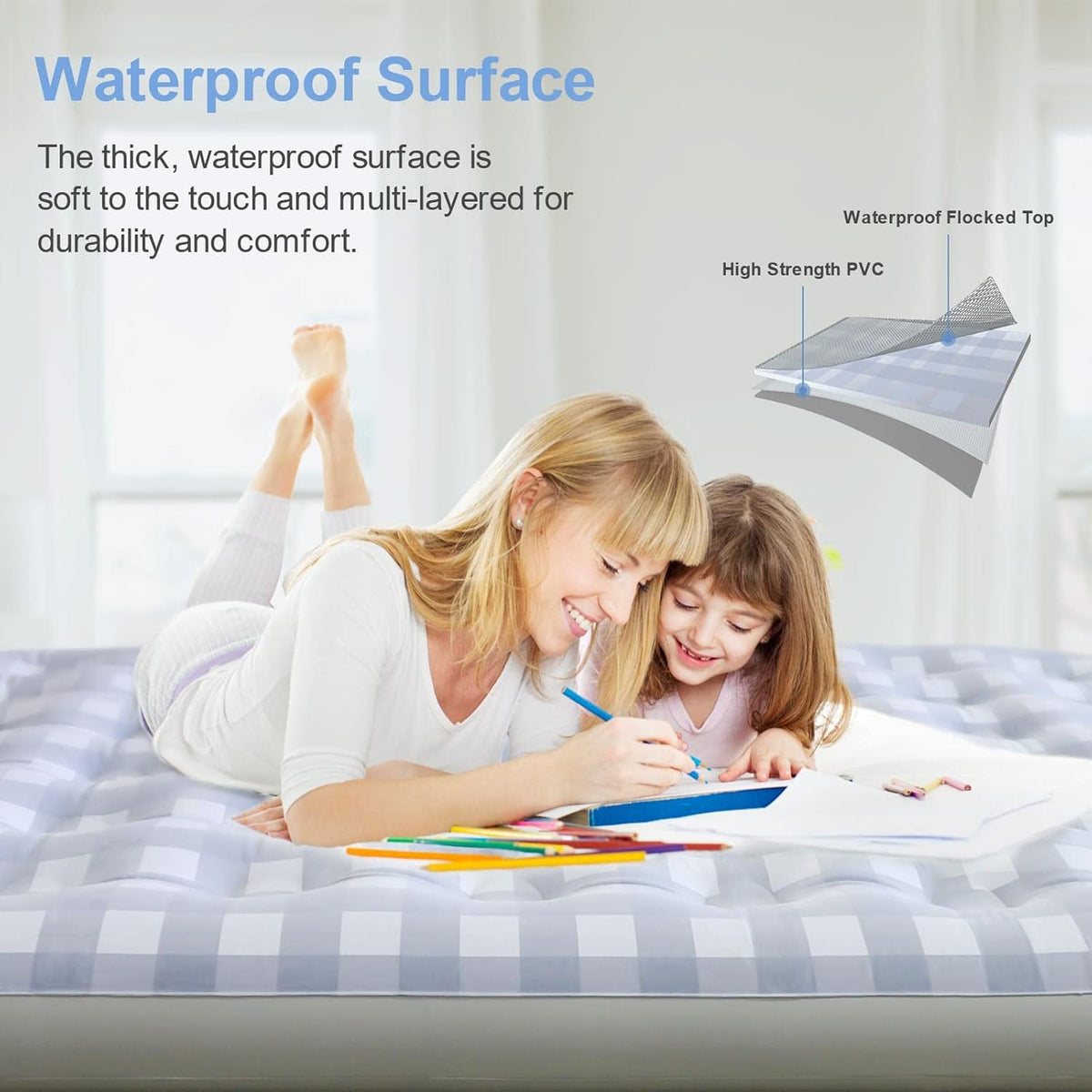 Queen Air Mattress with Flocked Top Waterproof Cover Repair Kit G3146