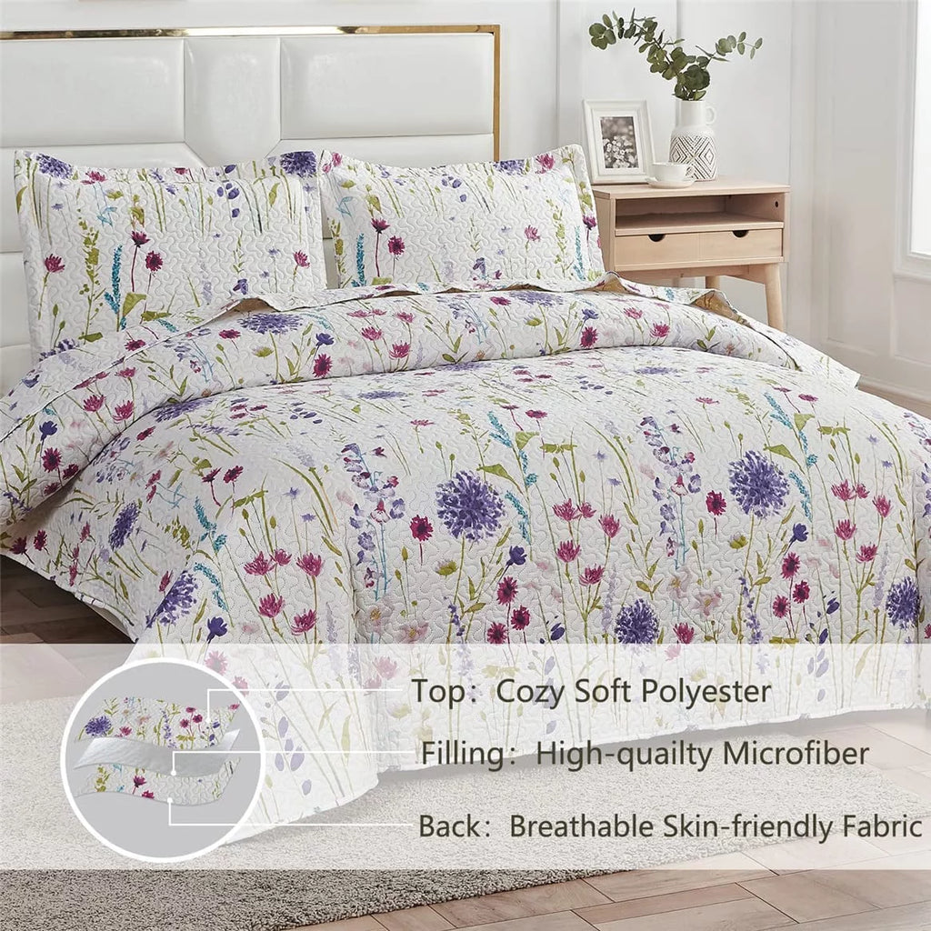 Floral Queen Bedding Microfiber Bedspread Set R418