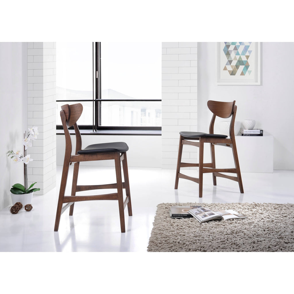 Faux Leather Counter Stool, Set of 2, Black O89548