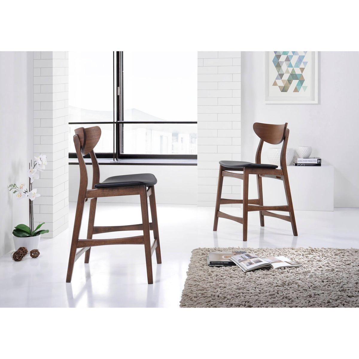 Faux Leather Counter Stool, Set of 2, Black O89548