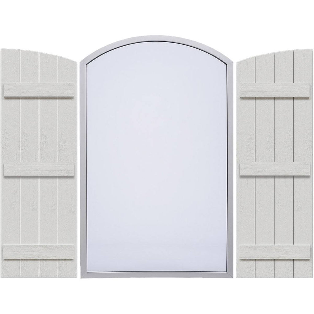 Rustic Faux Wood Shutters with Elliptical Arch Top Z736723