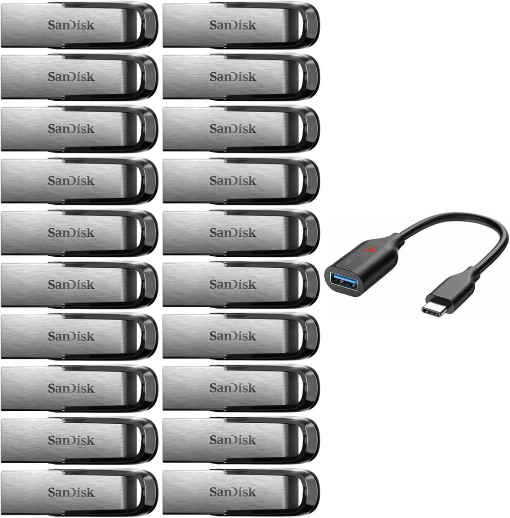 32GB USB 3.0 Flash Drive (20-Pack) with USB-C to USB-A Adapter Bundle N2544