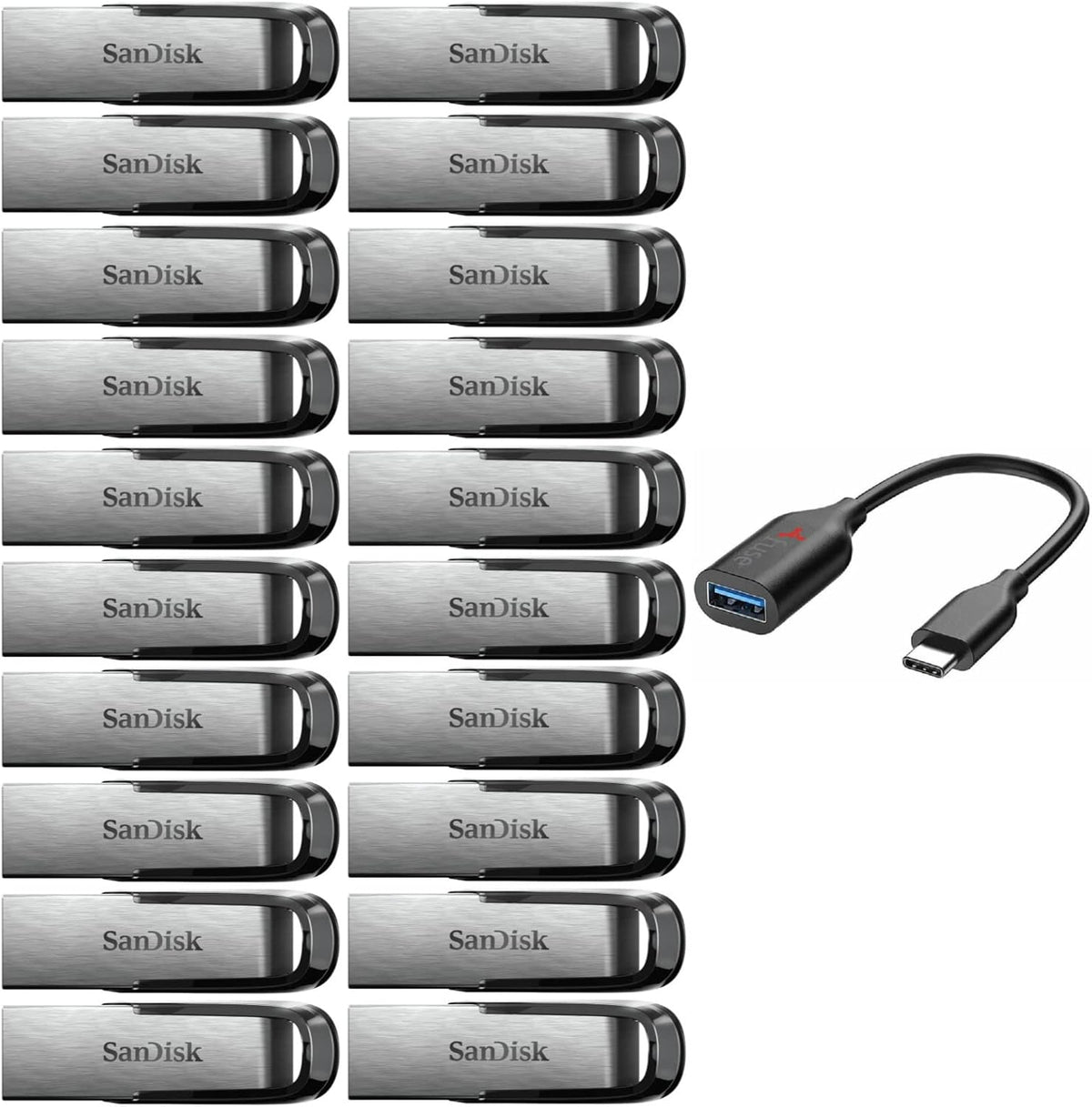 32GB USB 3.0 Flash Drive (20-Pack) with USB-C to USB-A Adapter Bundle N2544