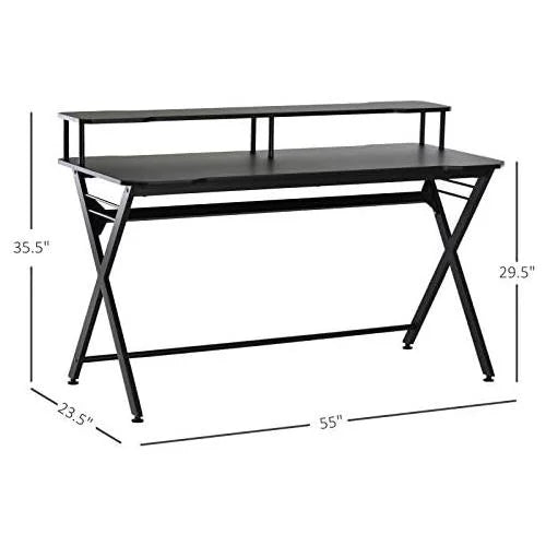 55 Inch Black Gaming Desk with Monitor Stand B479165