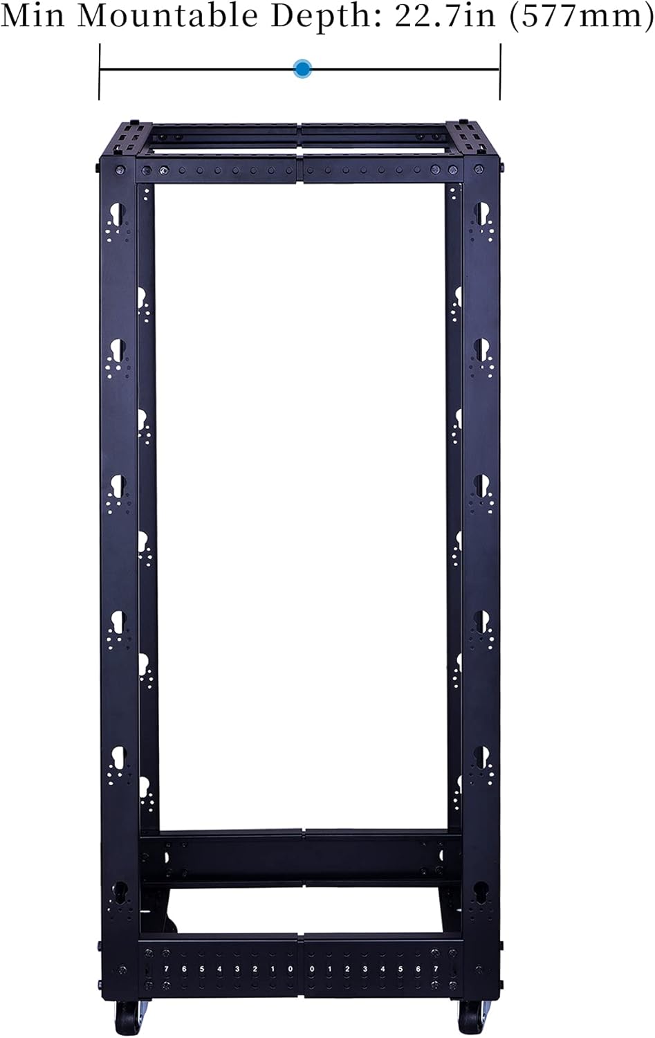 25U Open Frame Server Rack, 4 Post Adjustable Depth with Casters R235