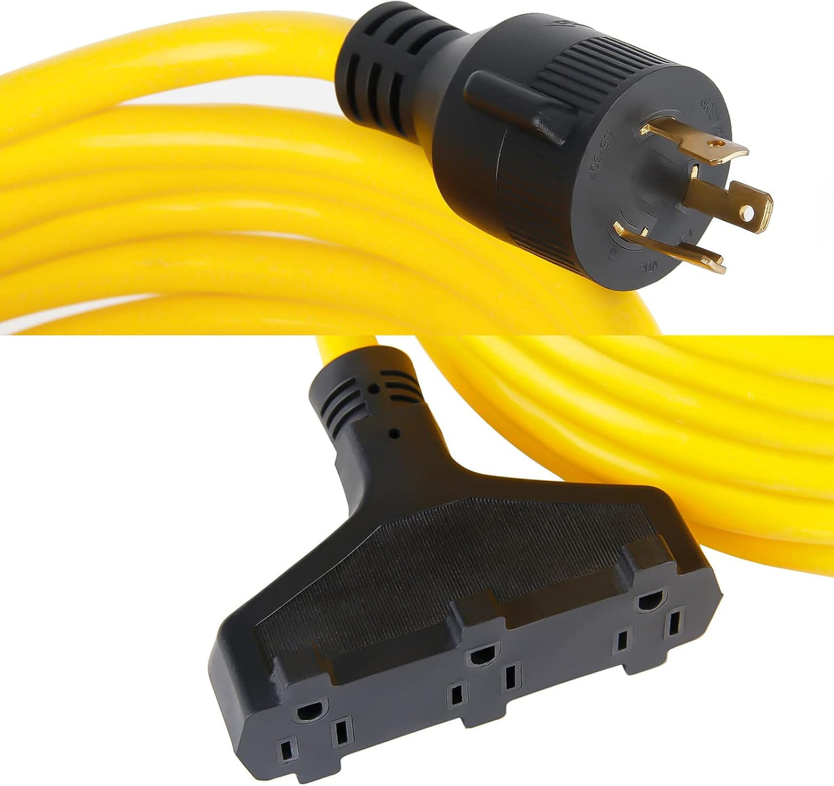 25ft Heavy Duty Generator Power Extension Cord with Cord Organizer, 3 Outlet 10 Gauge Flexible Power Cable Pack of 2 J883