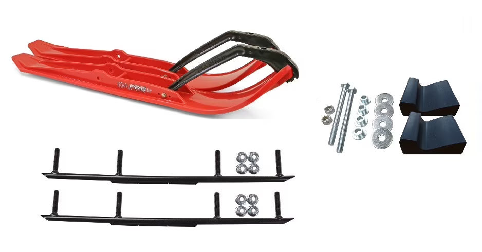 Red XPT Snowmobile Skis with 6" Round Bars Complete Kit Z32079