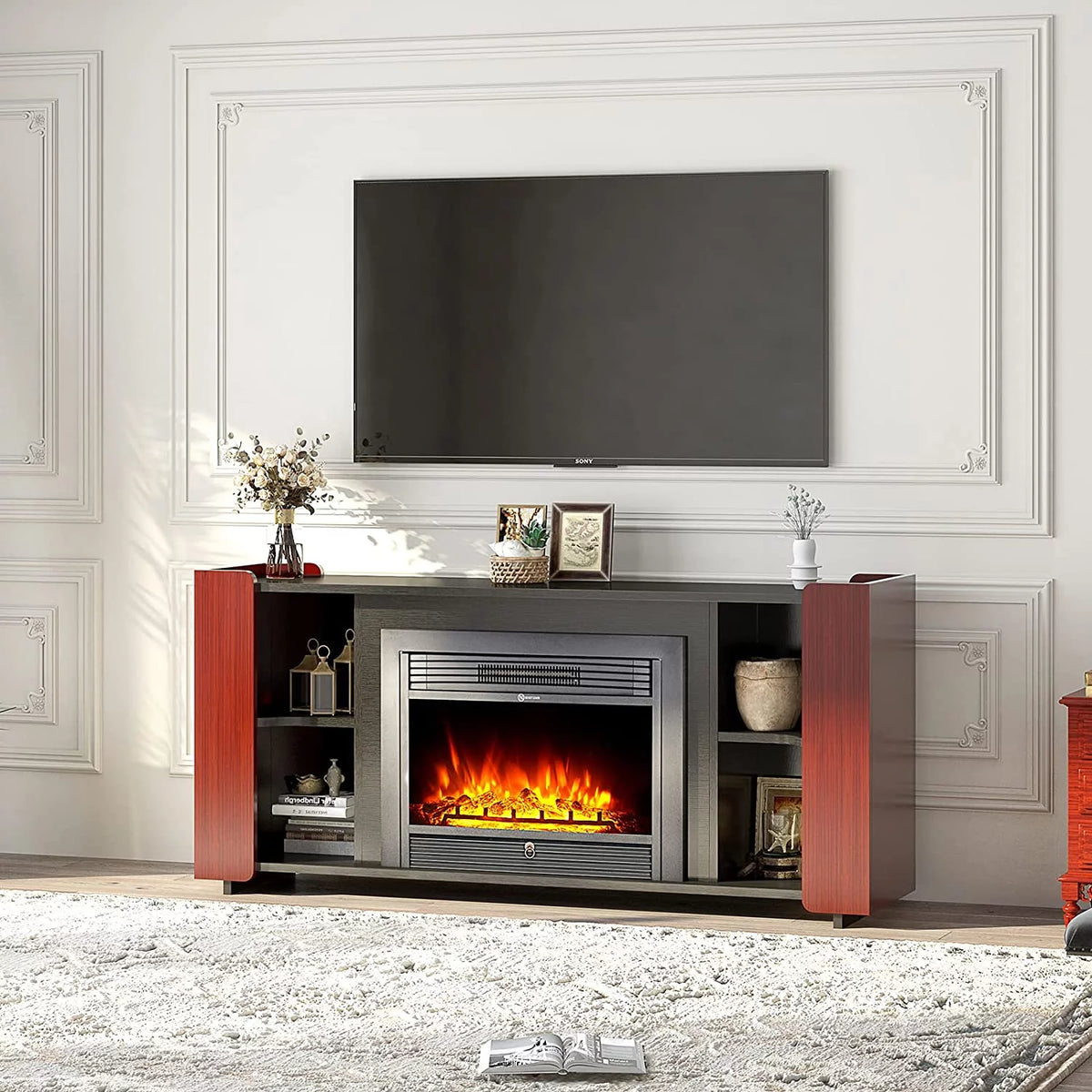 63'' Electric Fireplace TV Stand with 28'' Fireplace Insert B9266