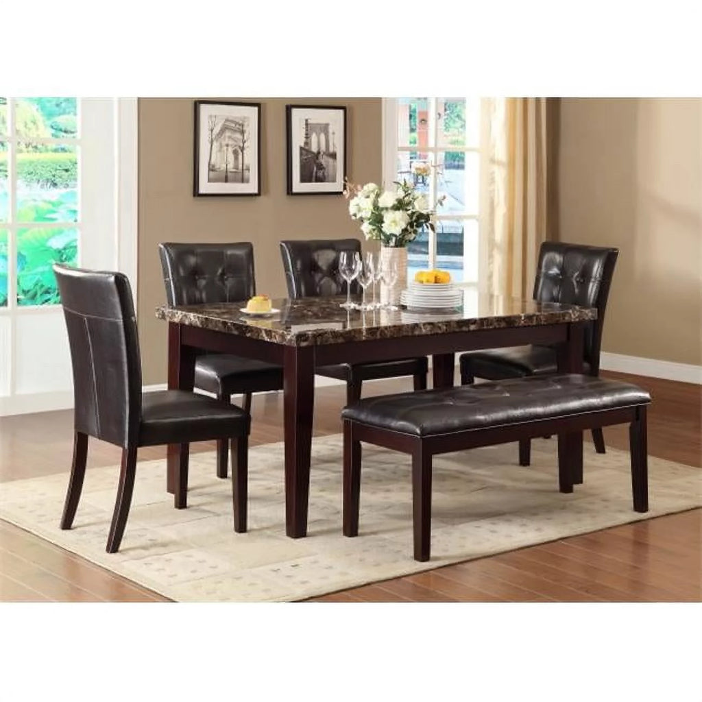 Espresso Faux Marble and Wood Dining Table A2865