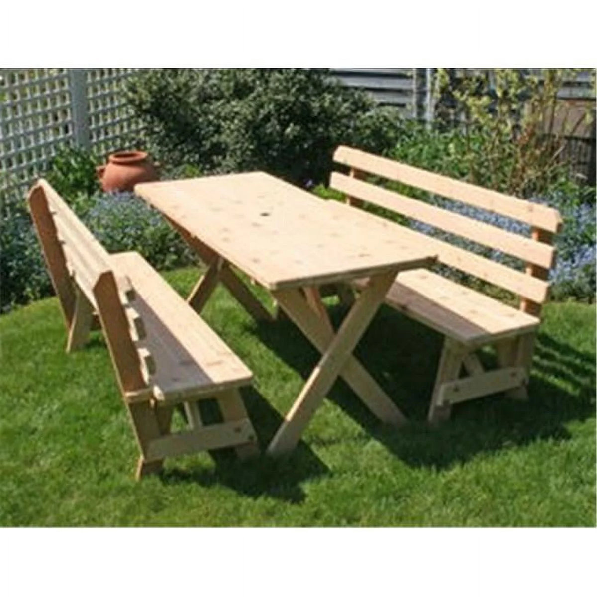 Cedar 5 ft. Cross Legged Picnic Table with 2 Backed Benches K2383