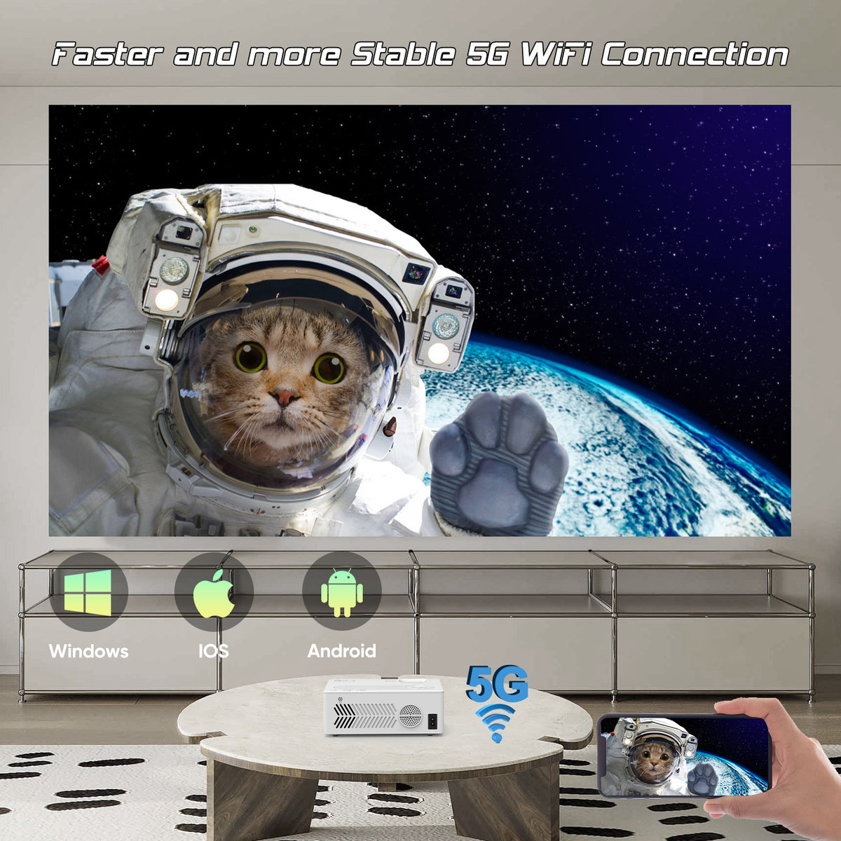 4K Supported Native 1080P Video Projector with 100" Screen Q28943