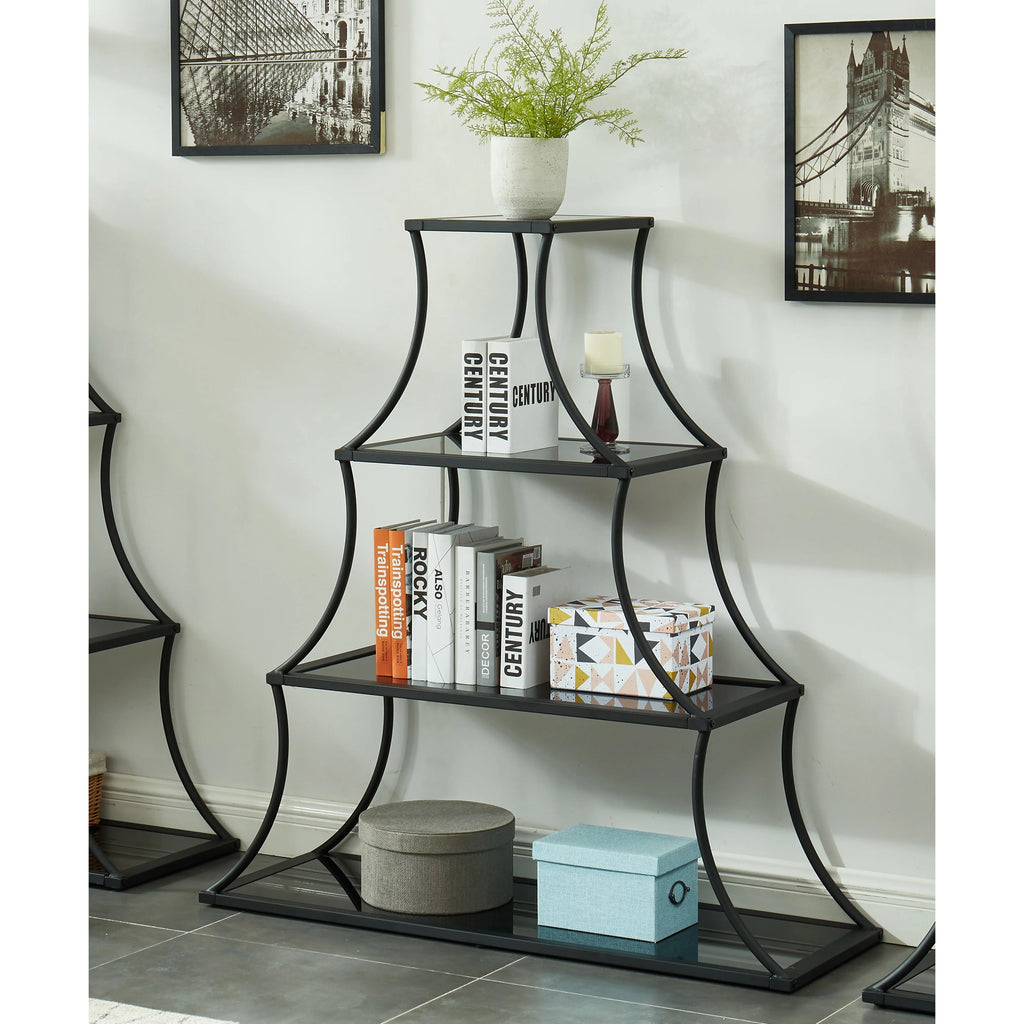 Glass Shelves Open Back 4-Shelf Bookcase C172