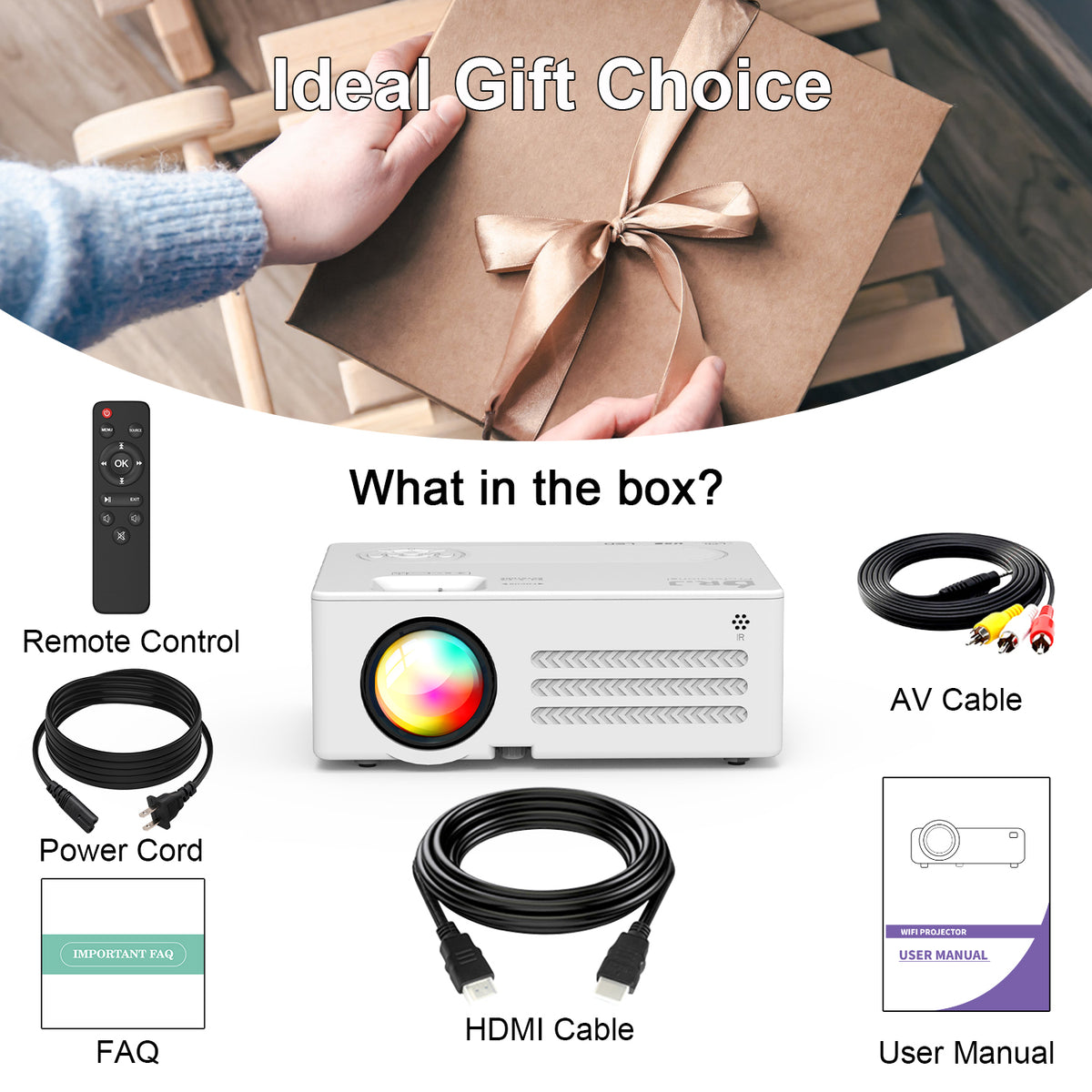 4K Supported Native 1080P Video Projector with 100" Screen Q28943